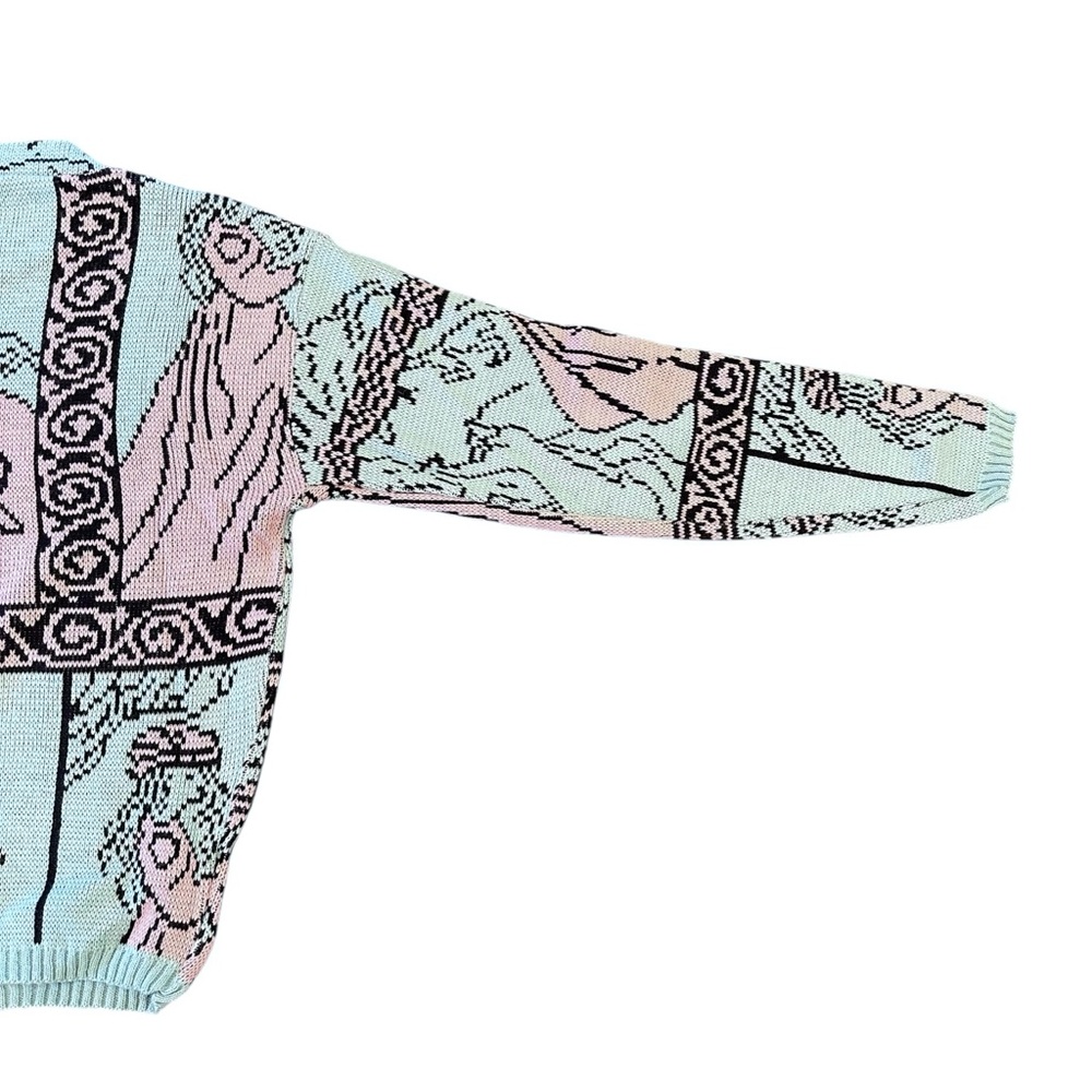 Vintage 80s 90s Baby Pink & Blue Female Body Coquette Abstract Sweater Size XL - Picture 6 of 11